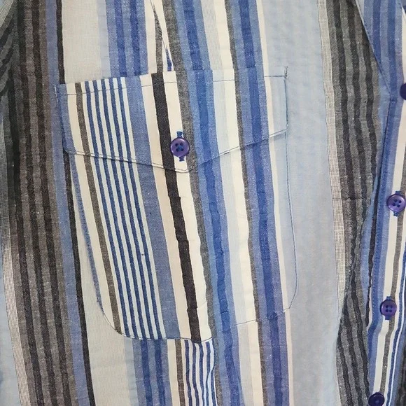 Roaman's Womens Multi-colored Striped V-neck Button Top Size 30W NWOT Seersucker - Picture 6 of 12
